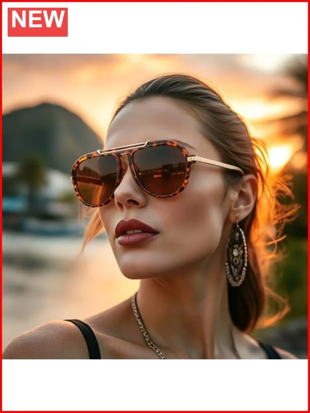 Oversized Retro Aviator Sunglasses Double Bridge Oval Frame UV400 Protection